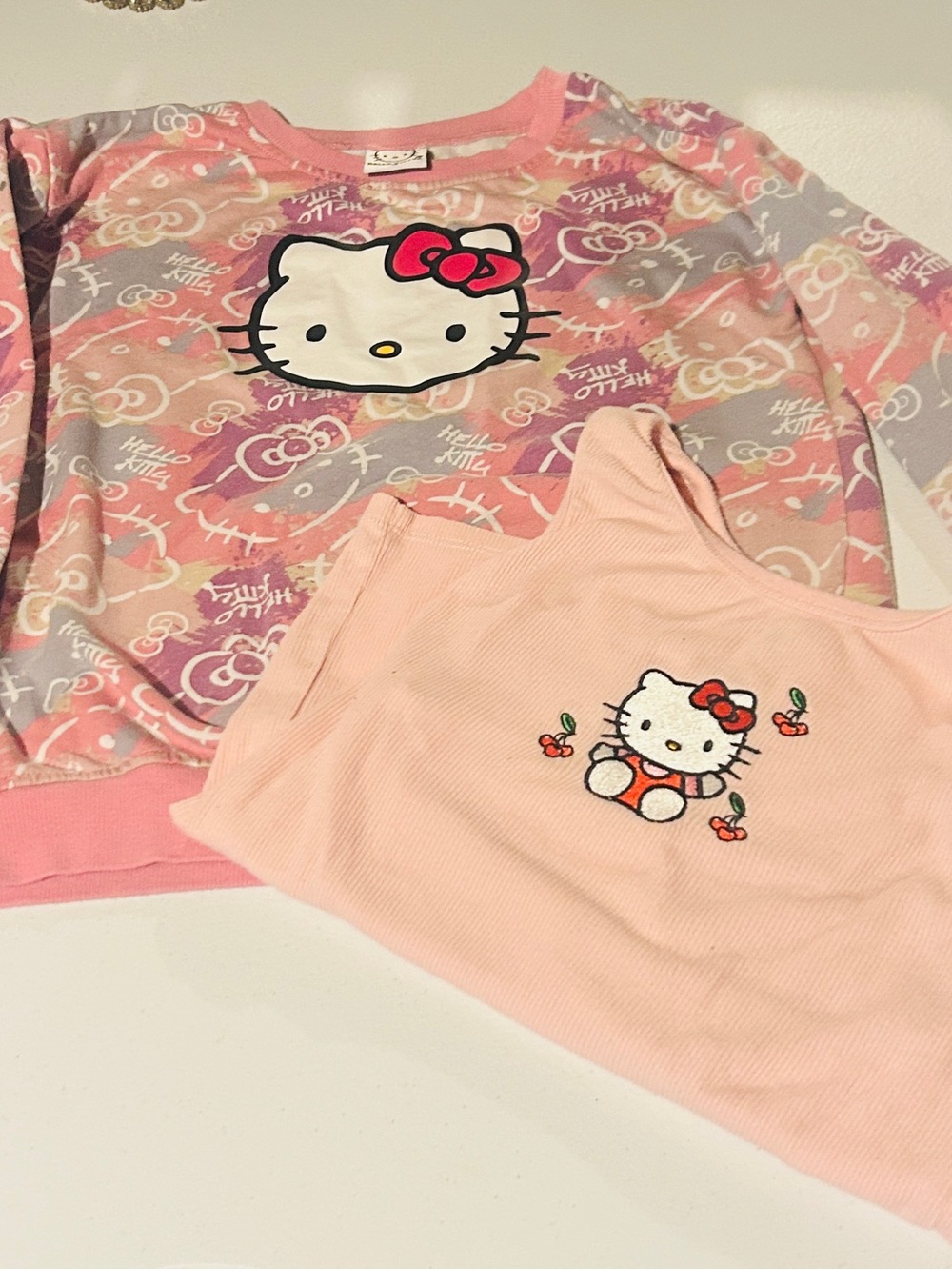 Hello Kitty Pink and Purple Girls sweatshirt Top with Matching Pink Cami